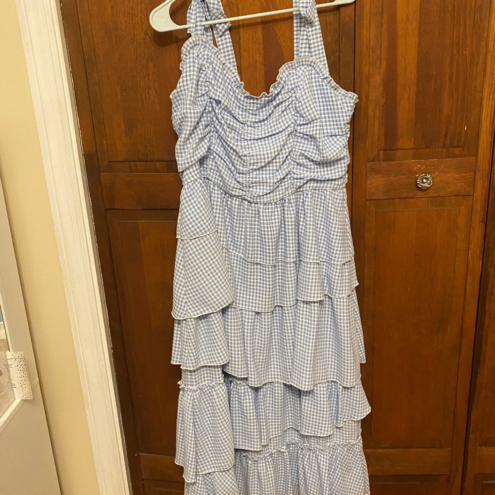 Jessa Kae Blue Gingham Tiered Dress “Estella”